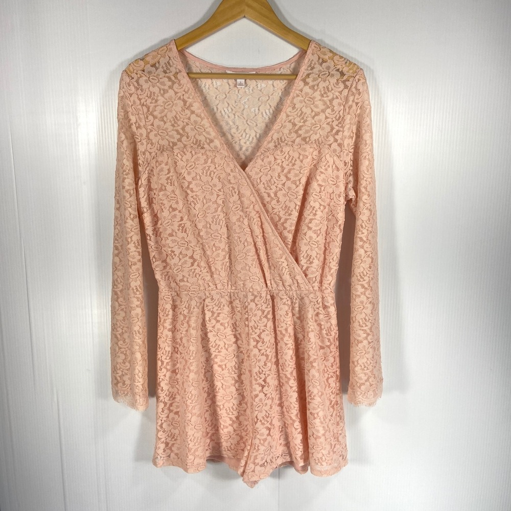 Candies‎ Peachy Pink Lace Long Sleeve Short Romper Junior Womens Large